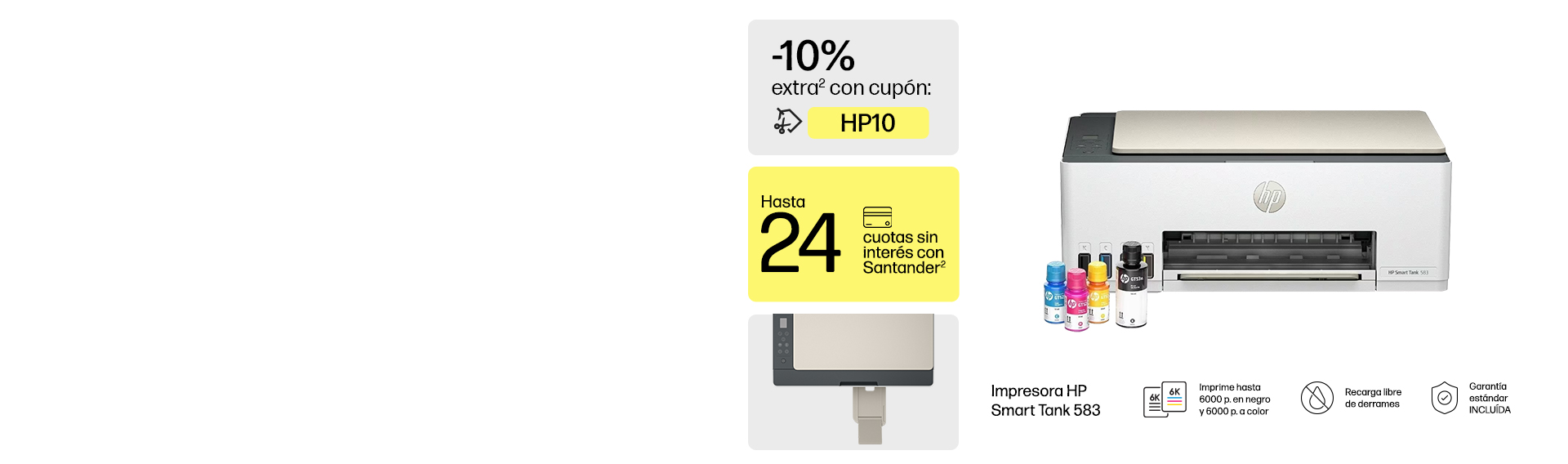 2 vistas de una Impresora HP Smart Tank 583 Imprime hasta 60...