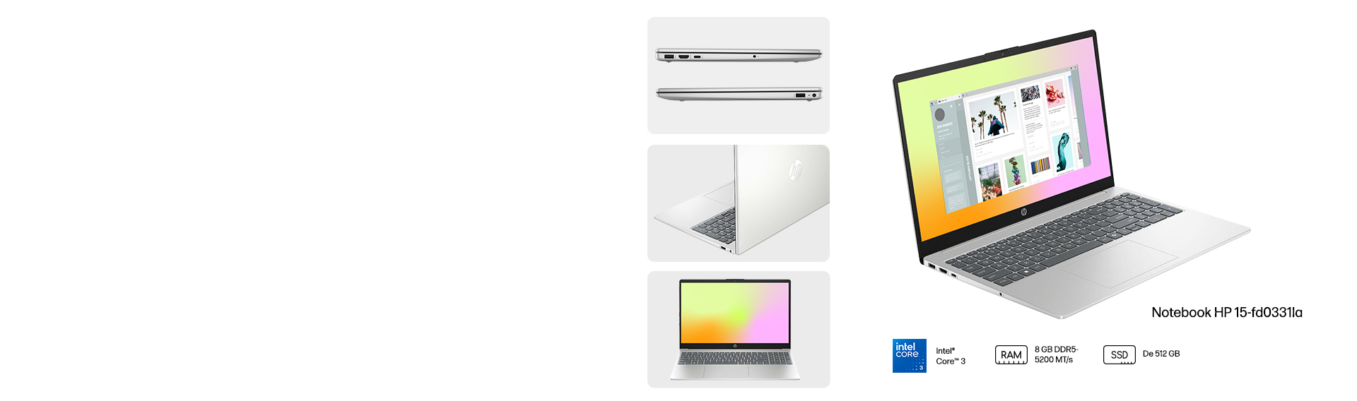Notebook HP 15-fd0331la. Procesador intel core 3. RAM 8 GB. ...