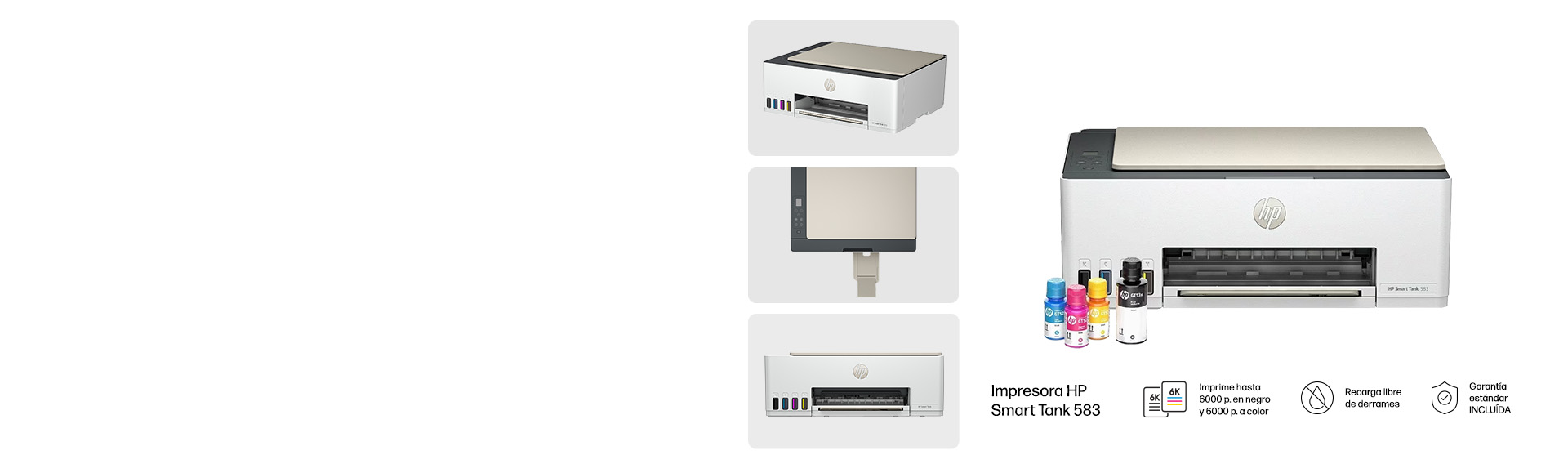 Impresora HP Smart Tank 583 Imprime hasta 6000 p. en negro y...