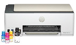 Fotograf&iacute;a de una Impresora Multifuncional HP Smart Tank 583 con botellas de tinta CMYK y negro. Calidad y ahorro en cada impresi&oacute;n. Imprime, Copia, Escanea. Recarga libre de derrames. Garant&iacute;a est&aacute;ndar inclu&iacute;da