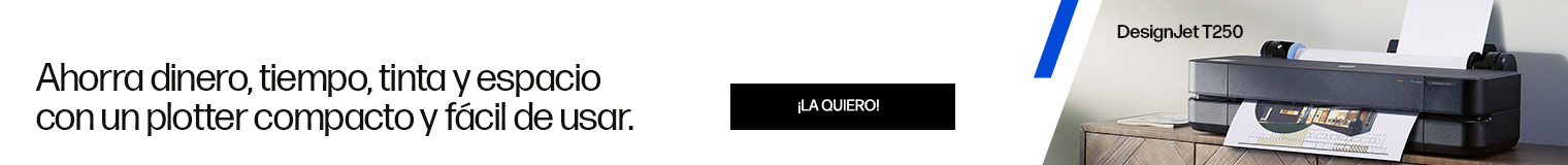 Ahorra dinero, tiempo, tinta y espacio con un plotter compacto y f&aacute;cil de usar. Im&aacute;gen del plotter HP DesignJet de la serie T250 imprimiendo un plano. Haz clic para comprar.