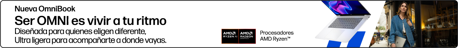 Nueva OmniBook. Ser OMNI es vivir a tu ritmo. Dise&ntilde;ada para quienes eligen diferente, Ultra ligera para acompa&ntilde;arte a donde vayas. Procesadores AMD Ryzen&trade;