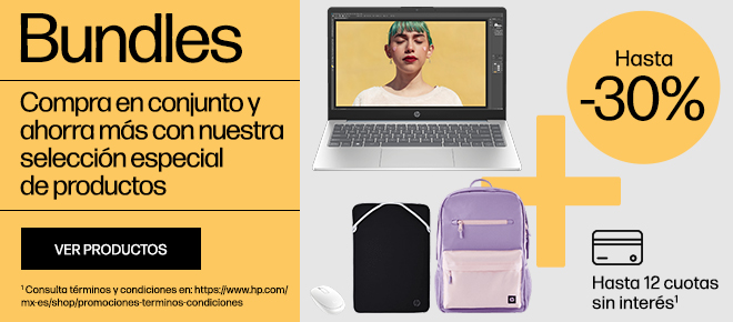 Bundles. Compra en conjunto y ahorra más con nuestra selección especial de productos. Imagen de Notebook HP 14-em0002la + Mouse HP 240 + Funda Reversible HP + Mochila HP Campus. Hasta -30% y hasta 12 cuotas sin interés*. Haz click para ver productos. * Consulta términos y condiciones en: https://www.hp.com/cl-es/shop/promociones-terminos-condiciones
