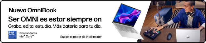 Nueva OmniBook. Ser OMNI es estar siempre on. Graba, edita, estudia. Graba, edita, estudia. M&aacute;s bater&iacute;a para tu d&iacute;a. Procesadores Intel&reg; Core&trade;. Ese es el poder de Intel Inside&reg;. Un chico editando audio en casa en una Omnibook HP.