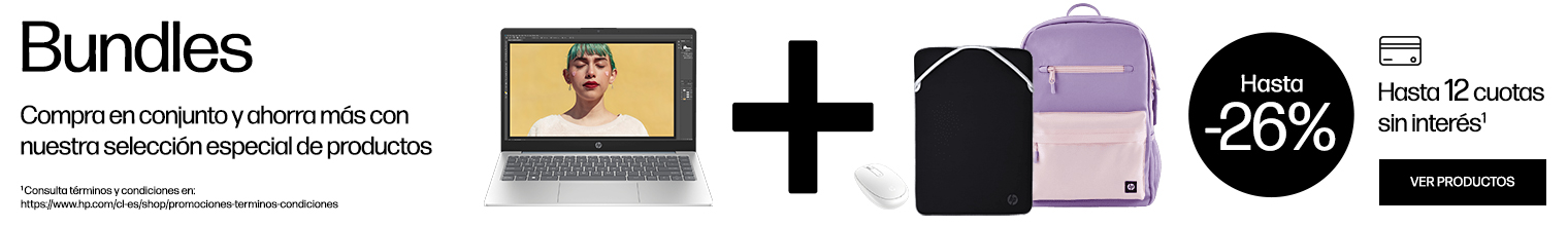 Bundles. Compra en conjunto y ahorra más con nuestra selección especial de productos. Imagen de Notebook HP 14-em0002la + Mouse HP 240 + Funda Reversible HP + Mochila HP Campus. Hasta -26% y hasta 12 cuotas sin interés*. Haz click para ver productos. * Consulta términos y condiciones en: https://www.hp.com/cl-es/shop/promociones-terminos-condiciones