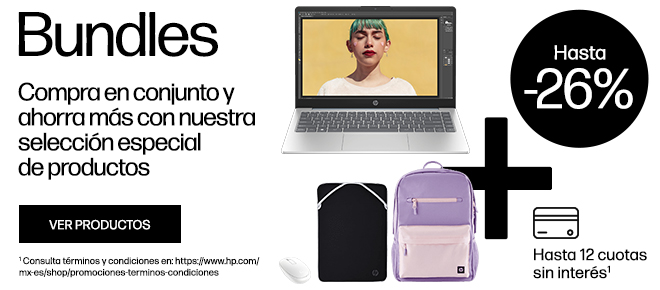 Bundles. Compra en conjunto y ahorra más con nuestra selección especial de productos. Imagen de Notebook HP 14-em0002la + Mouse HP 240 + Funda Reversible HP + Mochila HP Campus. Hasta -26% y hasta 12 cuotas sin interés*. Haz click para ver productos. * Consulta términos y condiciones en: https://www.hp.com/cl-es/shop/promociones-terminos-condiciones