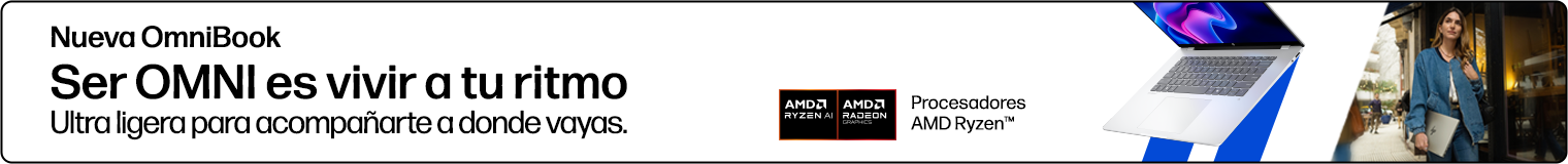 Nueva OmniBook. Ser OMNI es vivir a tu ritmo. Ultra ligera para acompa&ntilde;arte a donde vayas. Procesadores AMD Ryzen&trade;