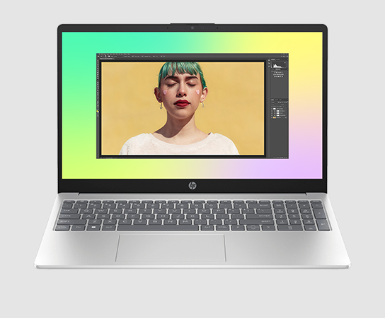 Imagen de una Notebook HP 15-fc0079la con aplicaci&oacute;n en pant...
