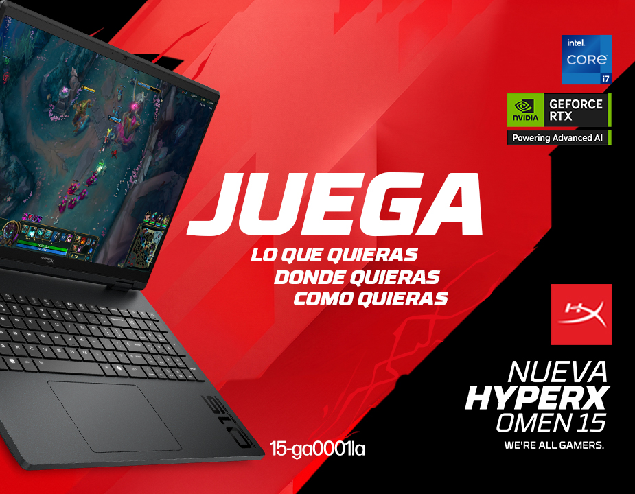Juega lo que quieras, donde quieras, como quieras. Nueva HyperX Omen15. Procesador Intel Core i7. NVIDIA&reg; GeForce RTX&trade; 